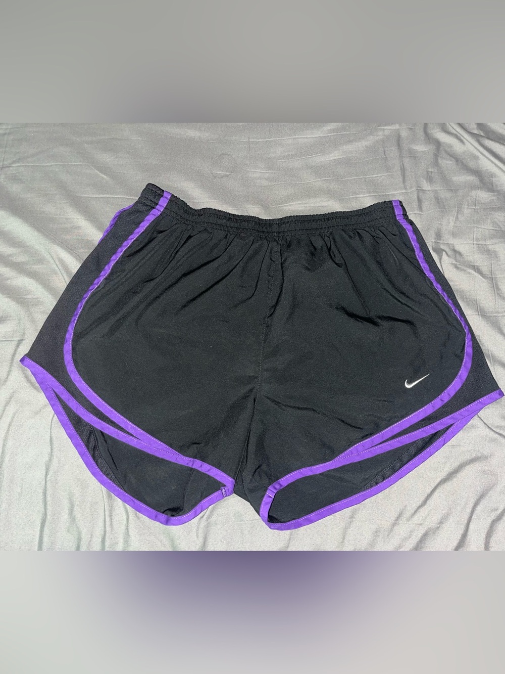 Nike Black Athletic Shorts with Purple Piping